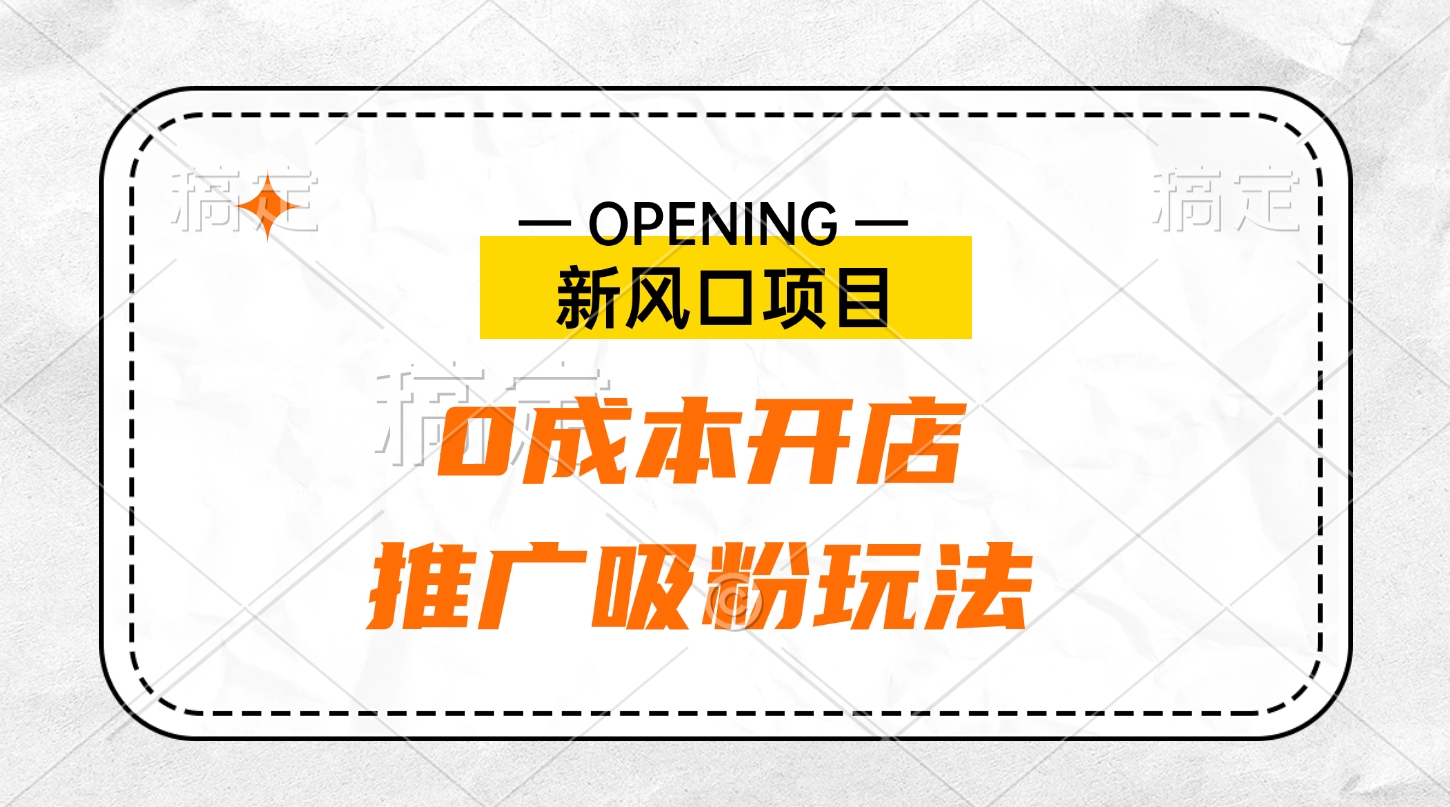 新风口项目、0成本开店、推广吸粉玩法-无痕资源
